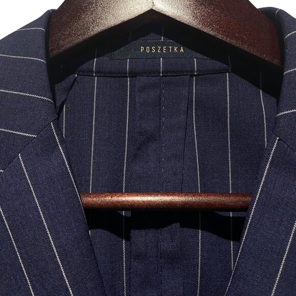 Poszetka Blue Mid Weight Pin White Stripe Suit - Picture 3 of 12